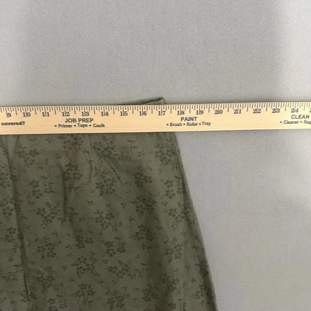 Eddie Bauer Linen‎ Blend Floral Midi Skirt Cottagecore Olive Green A-Line Womens
